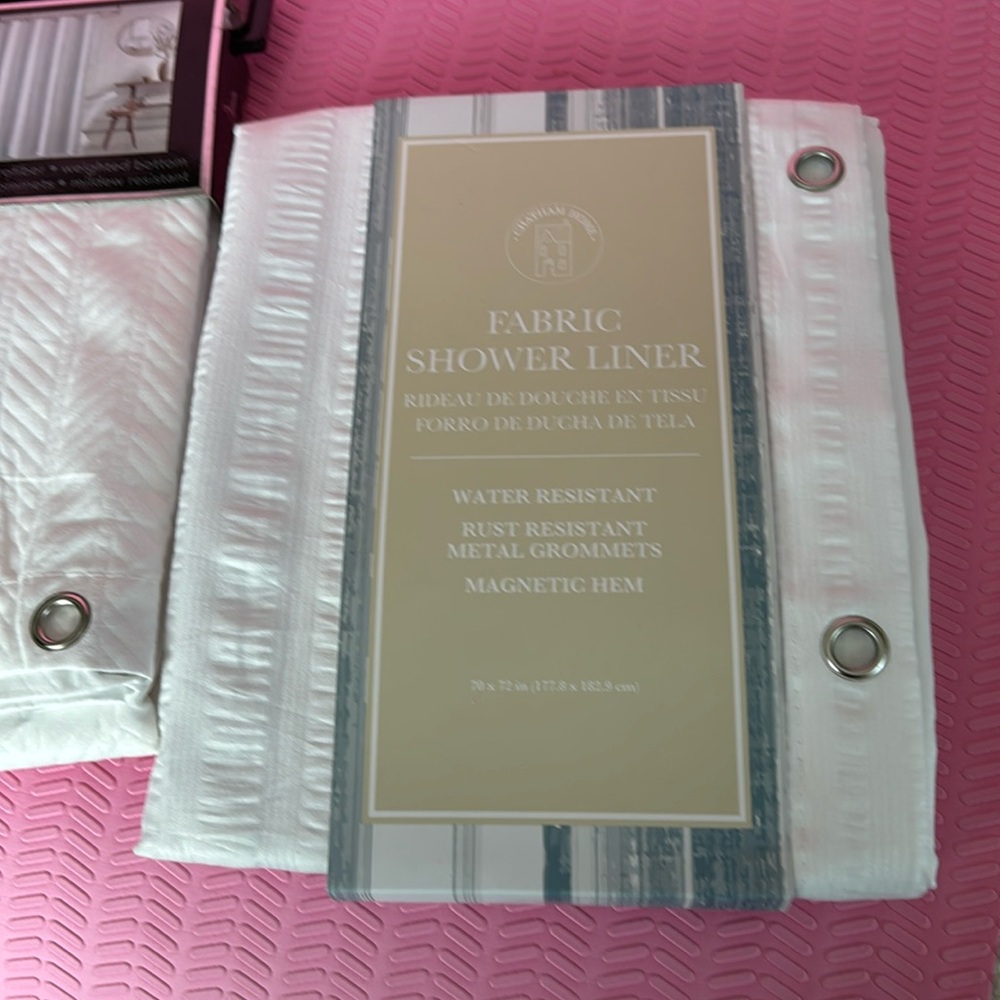 Two (2) White Fabric Shower Curtain Liners.  70x72”